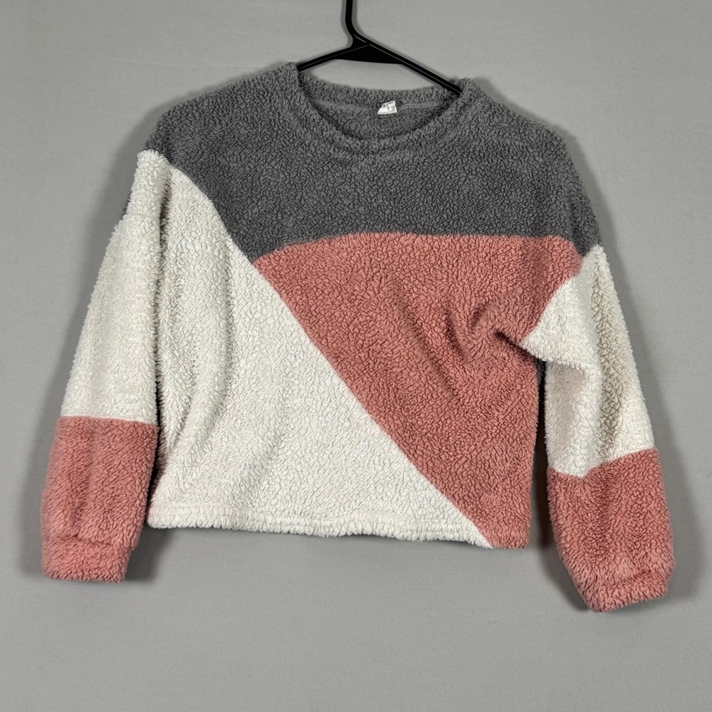 Unbranded Colorblock Sherpa Fleece Kids Size 8 Pink Grey White Excellent Cozy